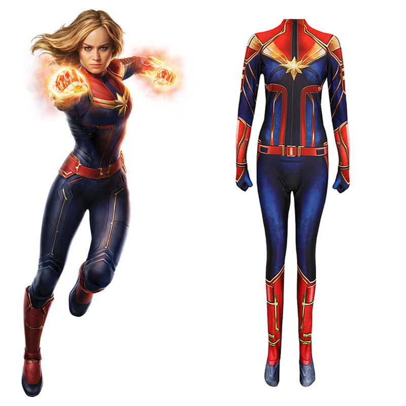Captain Marvel Cosplay Costume Movie The Avengers Superhero Carol Danvers Cosplay Bodysuit Jumpsuit Halloween Costume for Women