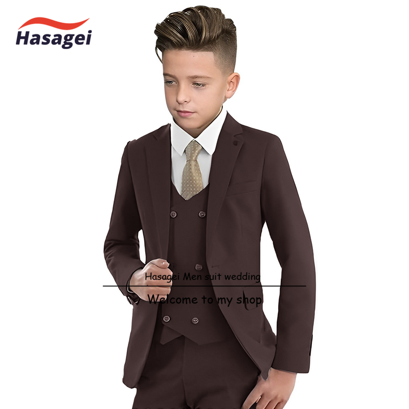 Beige Kids Suit 3 Piece Formal Boys Wedding Tuxedo Jacket Pants Vest Slim Fit Blazer 2-16 Years Old