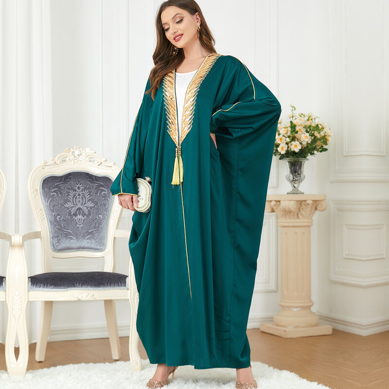 ROKEN EVAN 2022 Gaun Muslim Arab Musim Gugur Gaun Mantel Pita Emas Gaun Panjang Gaun Pernikahan Abaya Gaun Maxi Kaftan