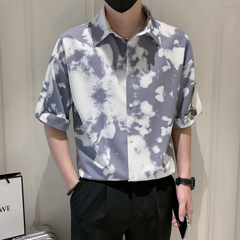 Blusa informal de manga corta para Hombre, camisa cárdigan holgada que combina con todo, Top de tendencia de gran tamaño, estampado de cuello de Polo, Verano