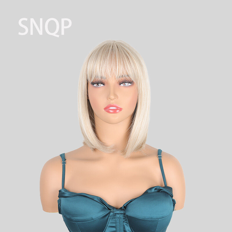 SNQP 12inch Short Straight Blonde Wig New Stylish Hair Wig for Women Daily Cosplay Party Heat Resistant High Temperature Fiber