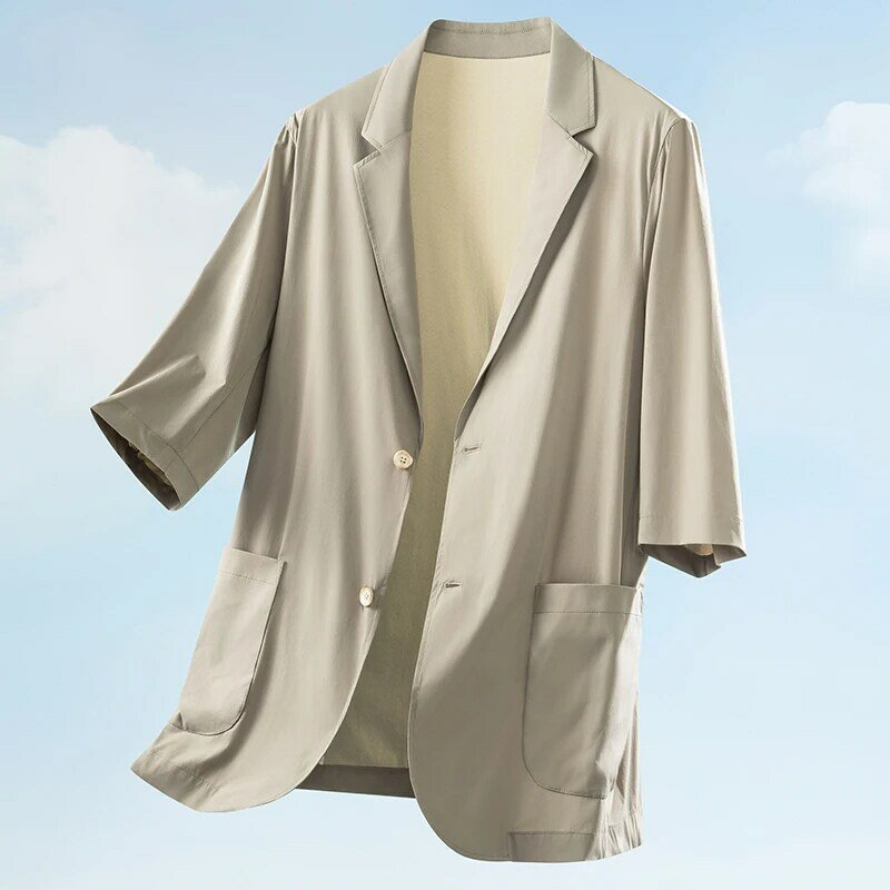 Spring and summer senior sense seven-point sleeve suit men's large size loose plus fat plus coat ice silk short-sleeved suit top