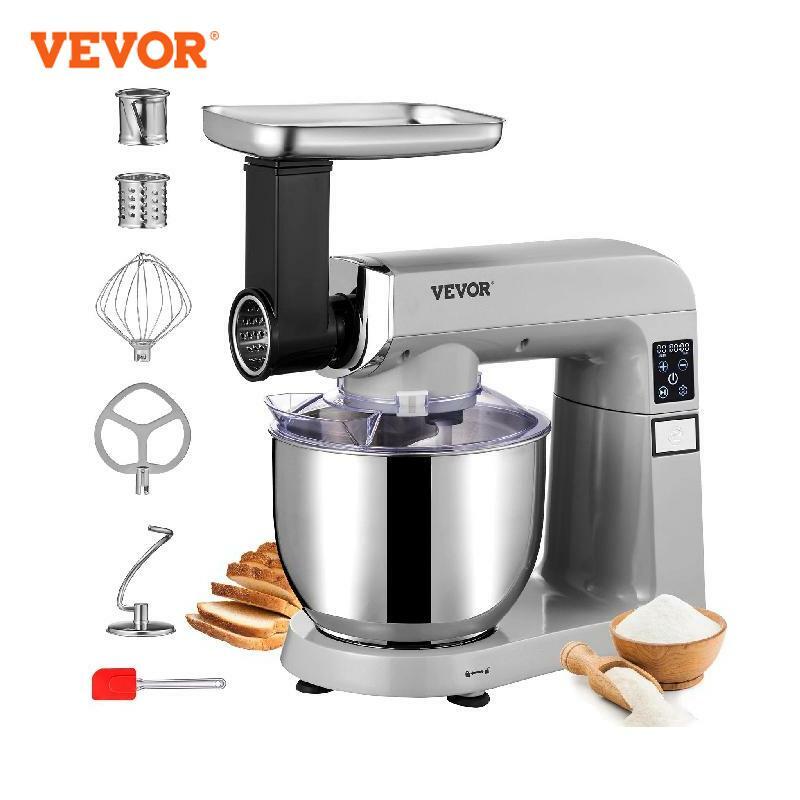 VEVOR 6 IN 1 Stand Mixer 450W Tilt-Head Multifunctional Electric Mixer with 6 Speeds LCD Screen Timing 7.4Qt Stainless Bowl