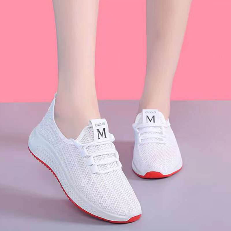 รองเท้าผ้าใบสีขาวสำหรับผู้หญิง, รองเท้าวิ่งเทนนิสรองเท้าแฟชั่นระบายอากาศได้พื้นนุ่มใส่เดินสบายๆสำหรับฤดูร้อน