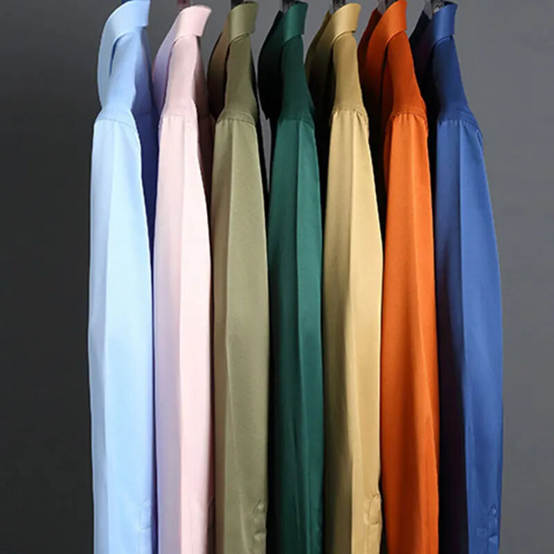 男性用長袖シルクシャツ,ボタン,無地,3XL,ファッショナブル,アイロンなし,柔らかく,ファッショナブル