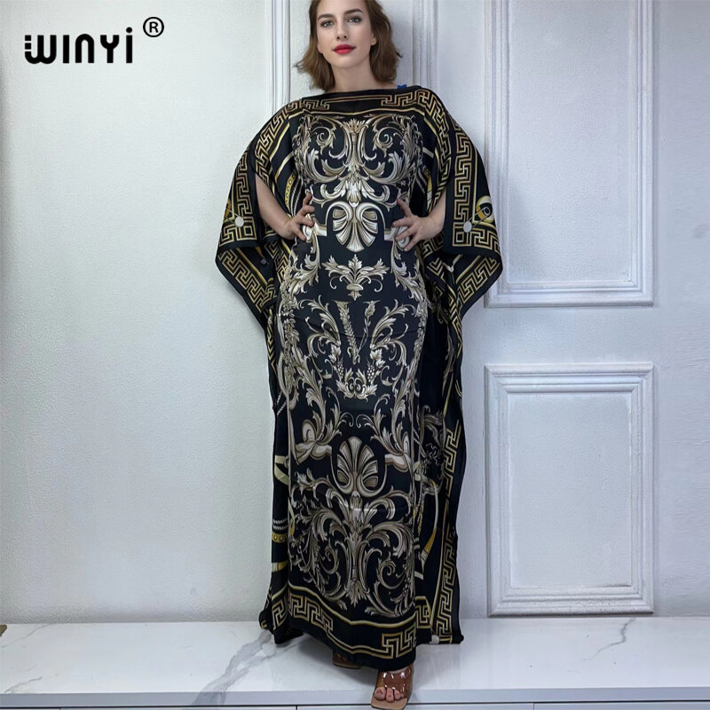 WINYI bliskowschodni letni kaftan kobiety modny nadruk elegancka wakacyjna Maxi artystyczna impreza sukienka abaja muzułmańska kobieta dubai