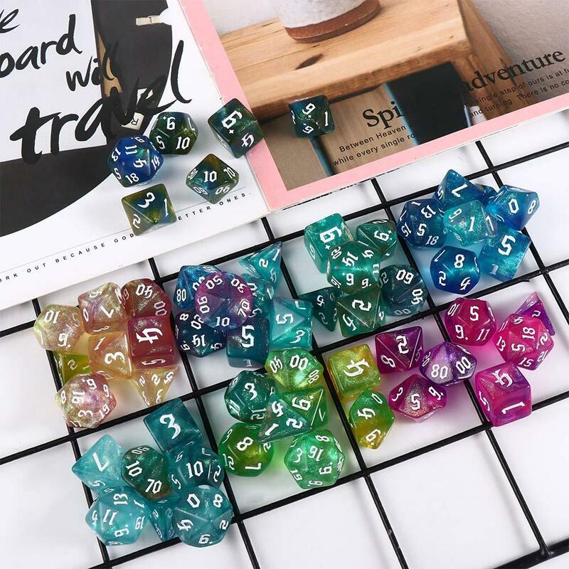 Games Family Party Game Dice Entertainment Iridescent Glitter Polyhedral Dice Carved Pattern Dice Set Two-tone Dice Set 7-Die
