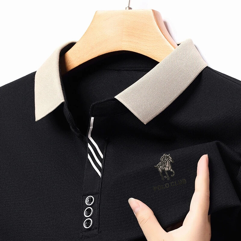 2024 Business Casual Cool Breathable Fabric Men Lapel Polo Shirt Long Sleeve Fashion Designer Tops T-Shirt M-4XL