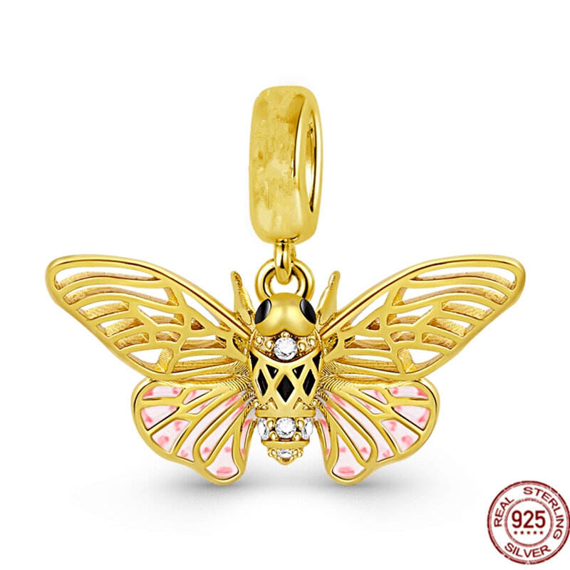 Baru 925 perak murni kupu-kupu kaca Murano, manik-manik perhiasan liontin menjuntai bercahaya untuk wanita Cocok asli gelang Pandora