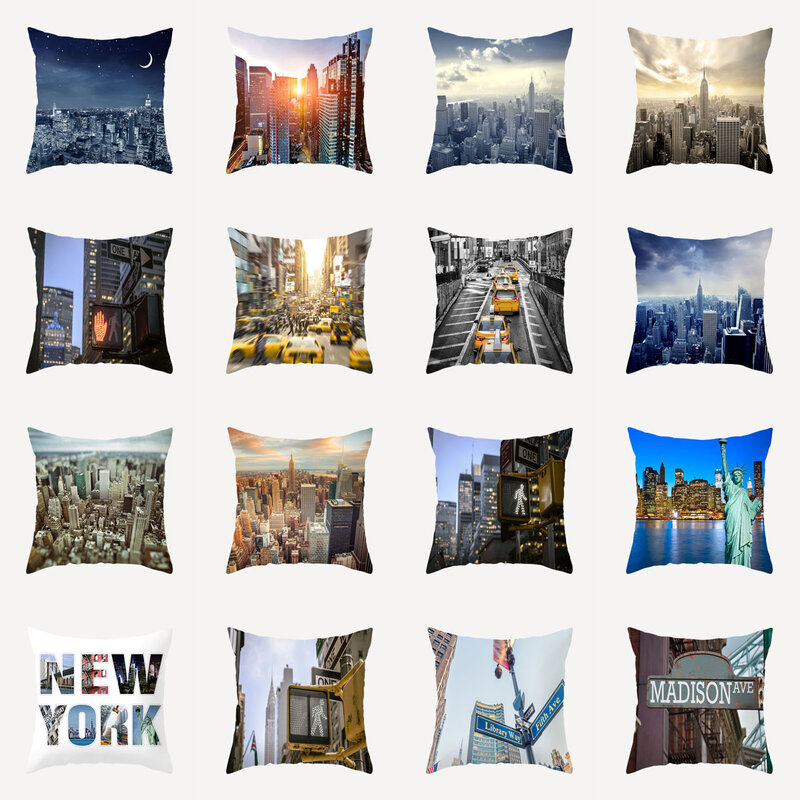 ZHENHE-모던한 도시 풍경 패턴 베개 커버, 양면 인쇄 쿠션 커버, 침실 소파 장식, 18x18 인치용