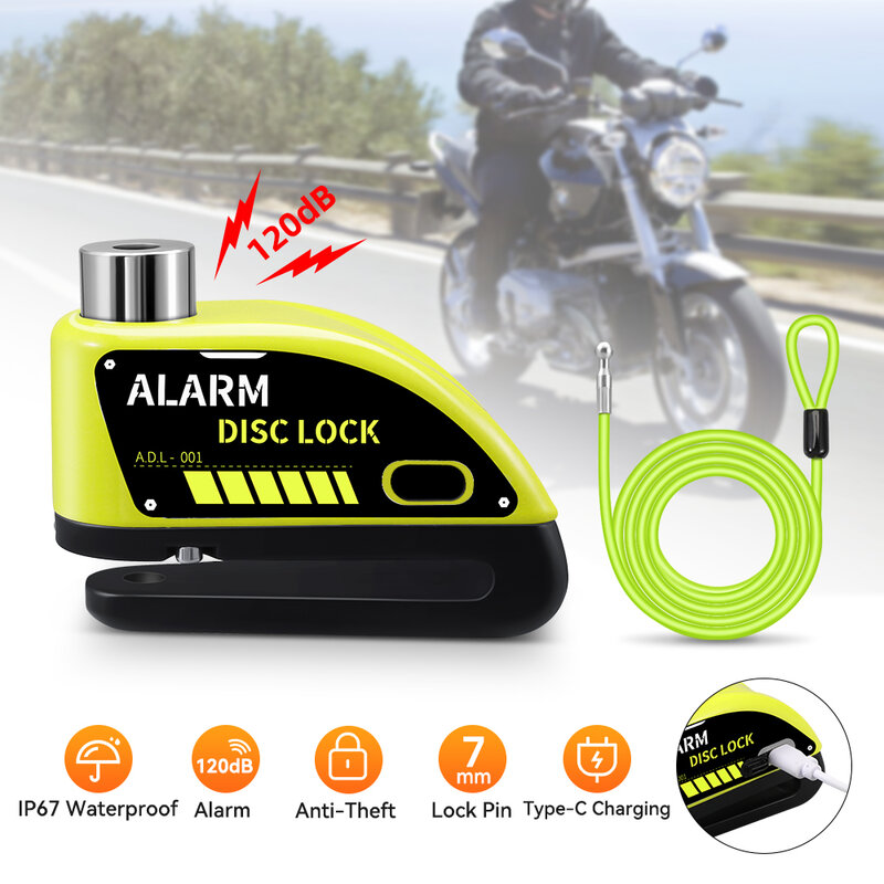 Bloomoto alarma recargable para motocicleta, candado de alarma antirrobo impermeable para bicicleta con cuerdas, accesorios para motocicleta