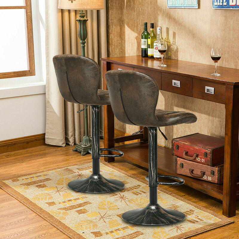 2 sztuk regulowany Retro obrotowy stołek barowy W/oparcie i podnóżek Pub kuchnia brązowy HW59938