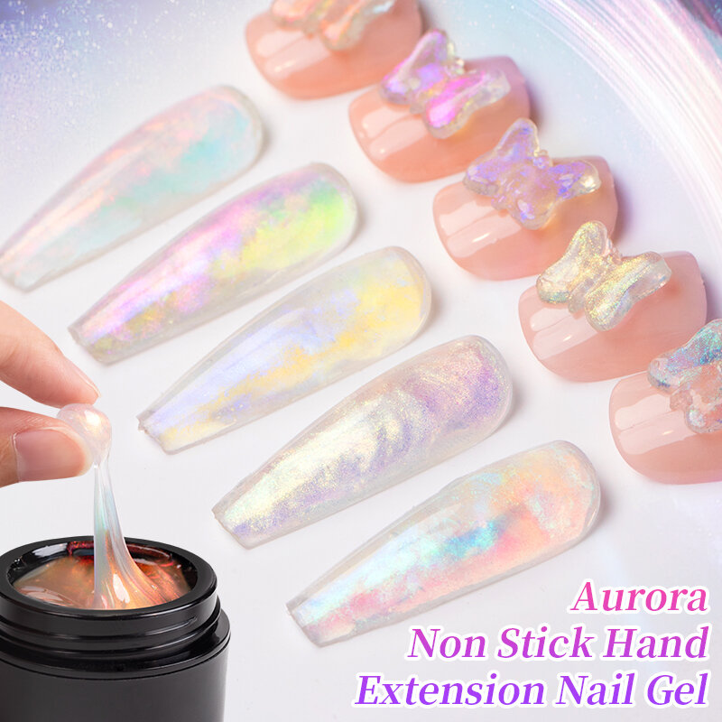 BOZLIN 15ML Aurora Non Stick Hand Extension Nail Gel 3D UV Aurora Glitter  Nude Pink White Extension Gel Nail Art Shaping