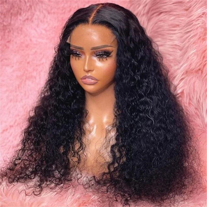 Long Black 26 inch Soft Kinky Curly Deep Lace Front Wigs 180%Density For Women with Babyhair PrePlucked Daily Wear Glueless Wigs
