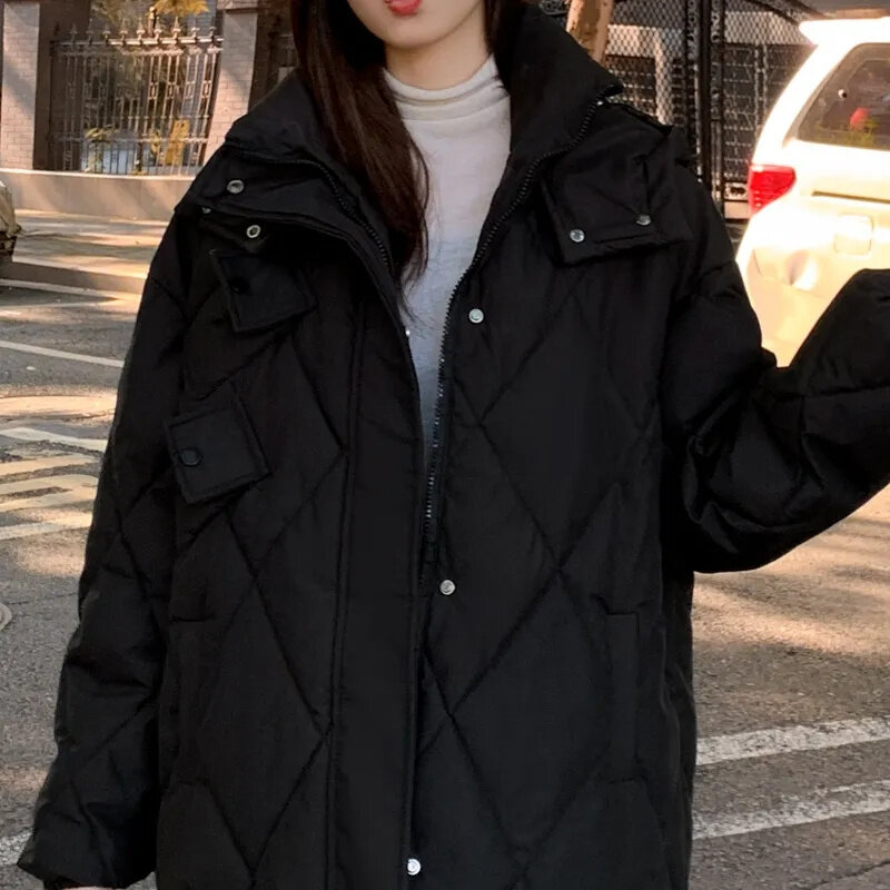 Winter Jacket Women Parkas 2023 Korean Fashion Down Cotton Jacket Long Sleeve Hooded Parka Casual Zipper Loose Snow Wear Coat