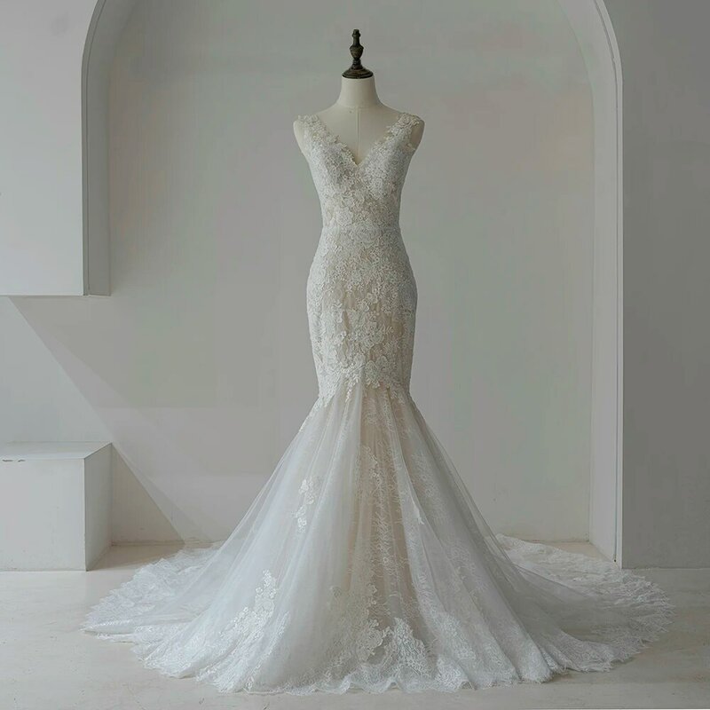 Женское свадебное платье It's yiiya, белое платье невесты с V-образным вырезом и открытой спиной на молнии на лето 2024
