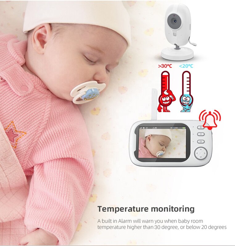 VB603Pro 720P HD อุณหภูมิหน้าจอ3.5นิ้วพร้อมระบบตรวจจับเสียงร้องไห้เสียงคุยกันสองทาง2.4G กล้องไร้สายสำหรับเด็กทารก