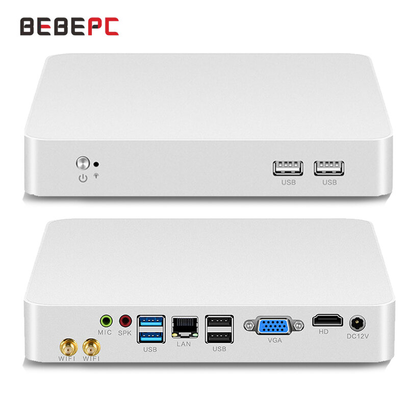 BEBEPC คอมพิวเตอร์ขนาดเล็ก HTPC Intel Core I5 4200U 3317U I3 6100U Windows 10 Pro/XP USB Mini ระบายความร้อนคอมพิวเตอร์คูลโต๊ะสำนักงาน Minipc WIFI HD