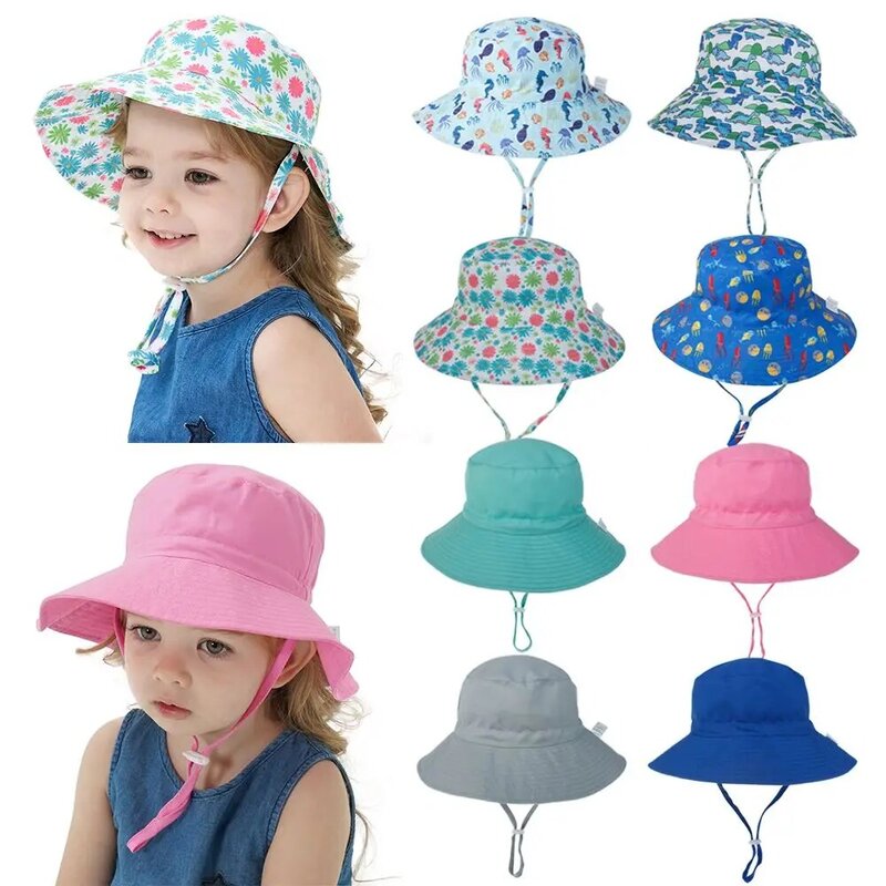 Панама с широкими полями для мальчиков и девочек 0-8 лет, Пляжная шапка с регулируемым ремешком для подбородка, с защитой от УФ лучей