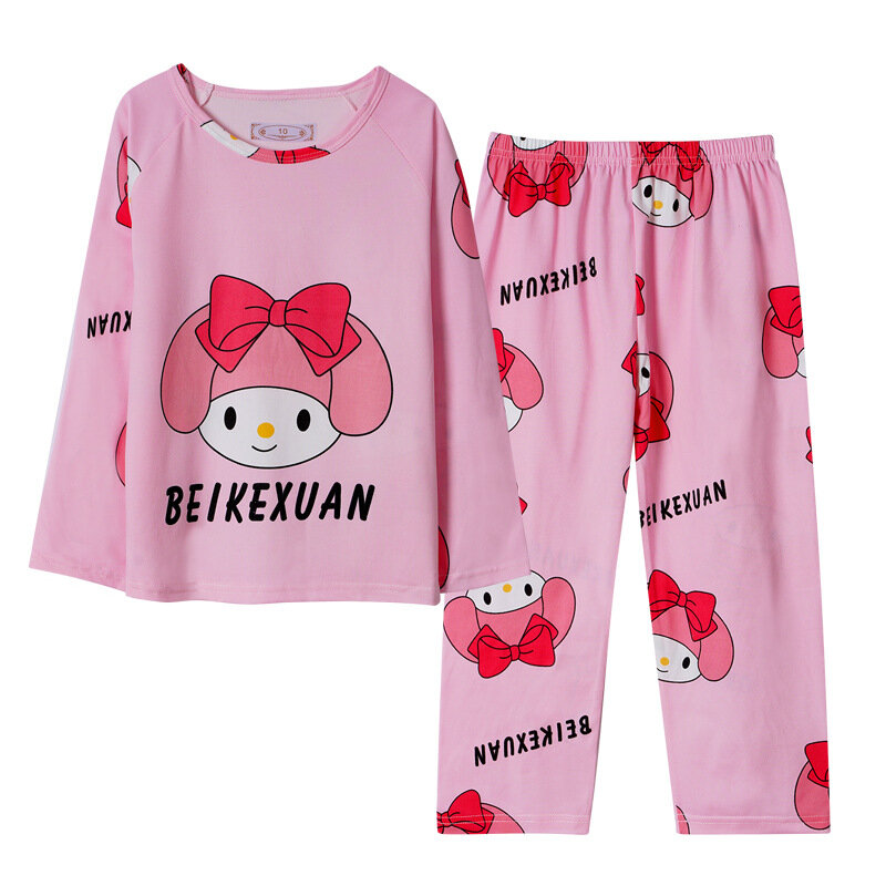 Осень 2024, Детские пижамные комплекты из молочного шелка, милая Sanrioed аниме Cinnamoroll Kuromi, одежда для сна для мальчиков и девочек, женская одежда