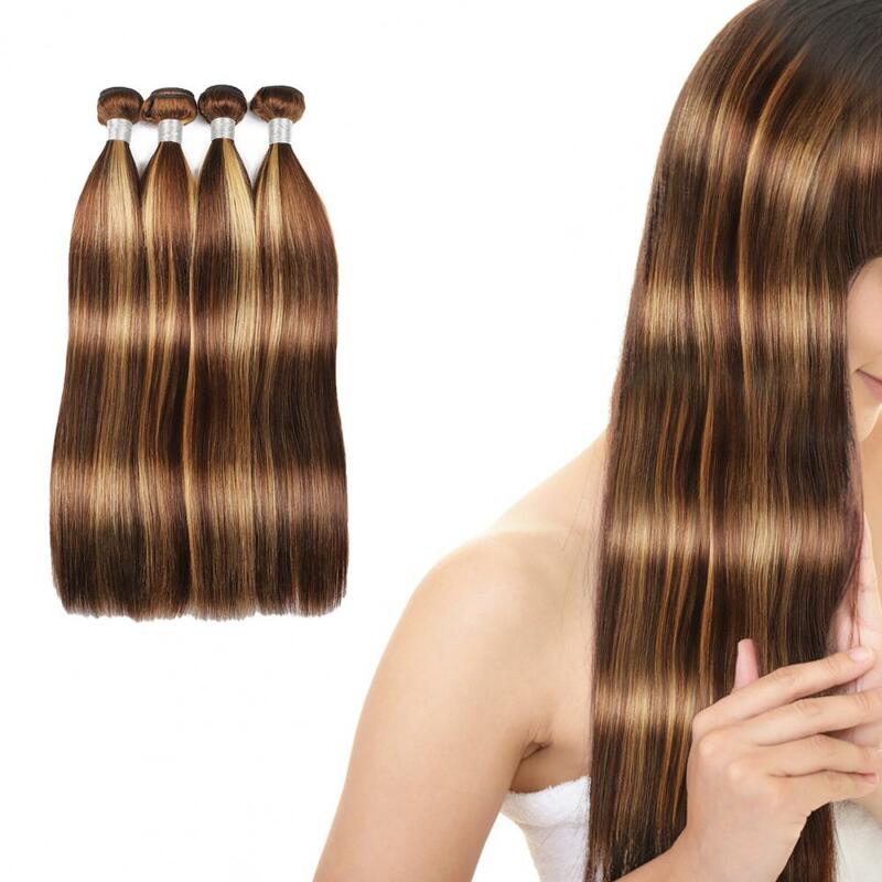 Peruca de cabelo humano reta para mulheres, peruca dianteira do laço, destacando longo, cor marrom, pacotes de cabelo humano, extensão do cabelo
