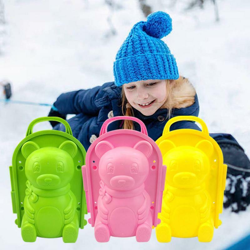 คลิปลูกบอลหิมะสำหรับเด็กและผู้ใหญ่ของเล่น3D การ์ตูนรูปหมีใช้งานง่ายสำหรับฤดูหนาวต่อสู้เครื่องมือเกมกลางแจ้งสำหรับเด็กและผู้ใหญ่