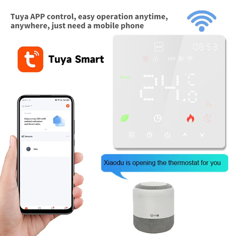 Tuya-Thermostat intelligent WiFi, chauffage au sol électrique, TRV, eau, gaz, bomicrophone, température, télécommande vocale, Google Home, Alexa