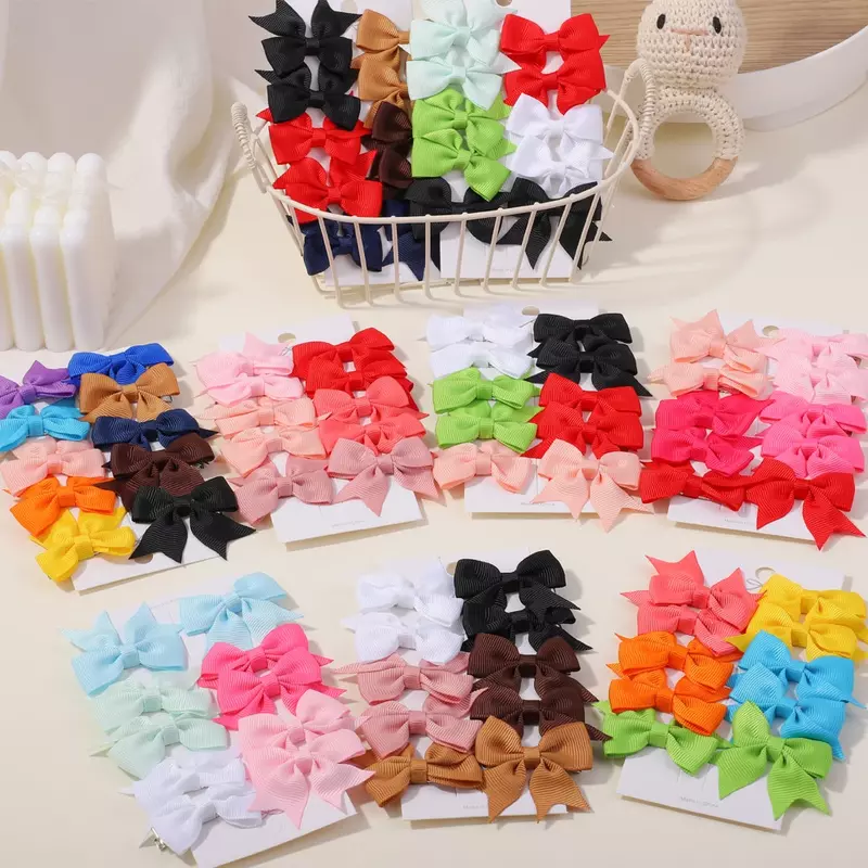 10Pcs/lot Kids Solid Color Ribbon Baby Bows Hair Clips for Baby Girls Handmade Bowknot Hairpin MiNi Barrettes Hair Accessories