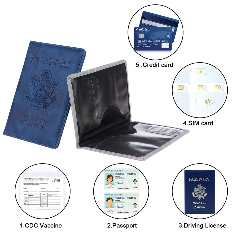 Porte-passeport en cuir, 8 pièces, couverture, Combo, porte-passeport