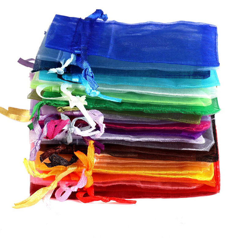 50pcs/Lot 9x12cm Small Organza Drawstring Pouch Bag for Party Gift