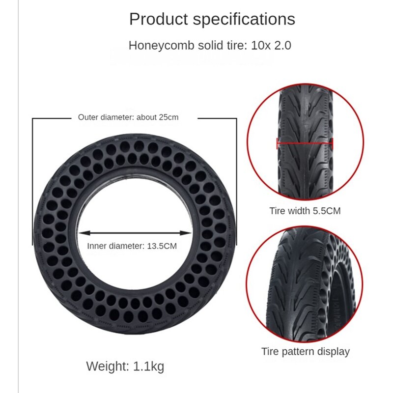 Neumático sólido de panal de abeja de doble fila, accesorio de repuesto para patinete eléctrico Xiaomi, 10x2,0 pulgadas
