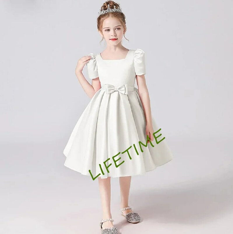 Элегантное Атласное короткое платье для девочки, Формальное вечернее простое платье до колен для детей, для дня рождения, концерта, вечеринки, младшего возраста