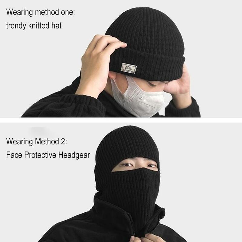 Chapéu Balaclava tricotado para homens, máscara facial completa 2in 1, gorro de esqui, touca tática de ciclismo, gorros inverno