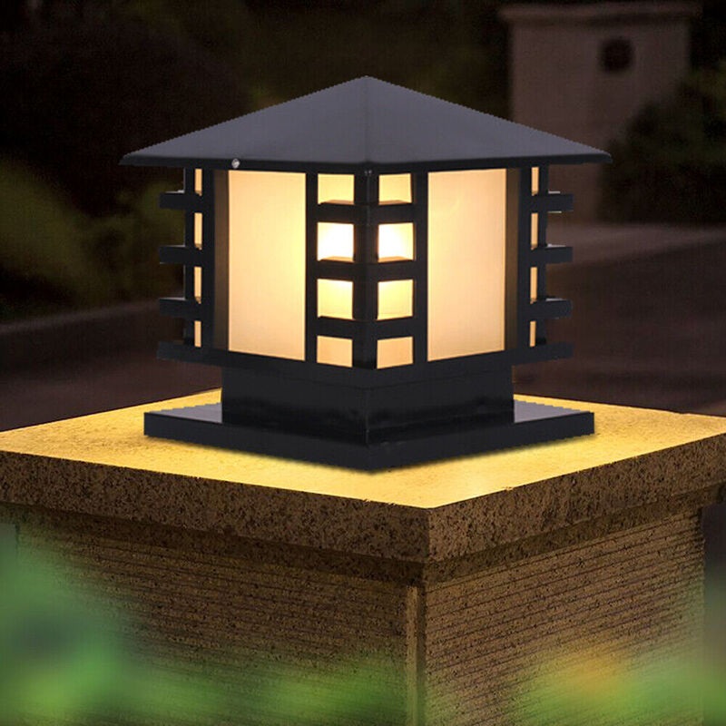 Retro Pillar Light Garden Waterproof Light Patio Yard Gate Outdoor Landscape Lantern Column Post Lamp Decor Black