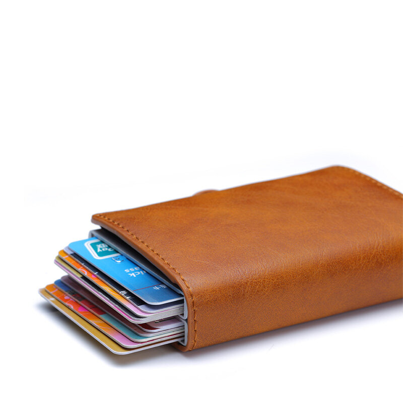 Porte-cartes de crédit antivol pour hommes, portefeuille à double blocage Rfid, cuir, sécurité, boîte en aluminium, sac à main en métal, étui