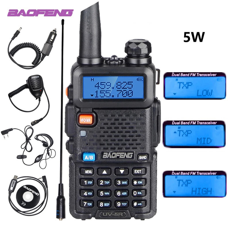 Baofeng UV 5R 전문 무선 양방향 라디오, VHF/UHF 듀얼 밴드 아마추어 휴대용 야외 휴대용 워키토키 CB 라디오