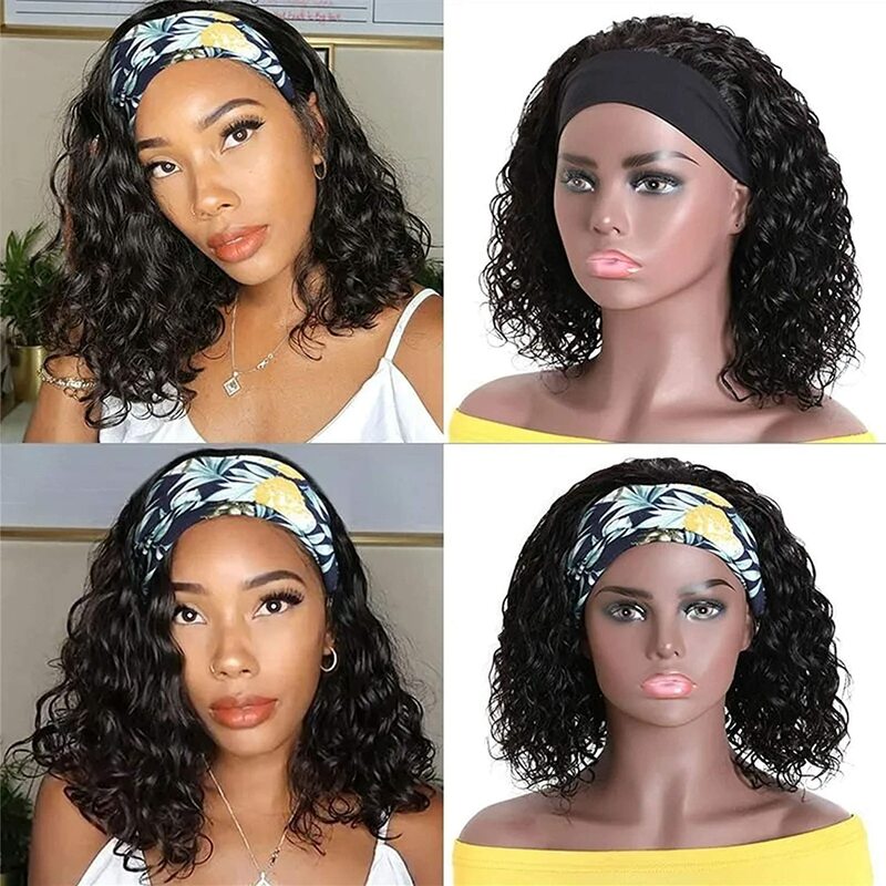 Kurze Lockige Schal Stirnband Perücke Wasser Welle Remy Brasilianische Menschliches Haar Perücken Für Schwarze Frauen Glueless Maschine Gemacht Natürliche Perücke