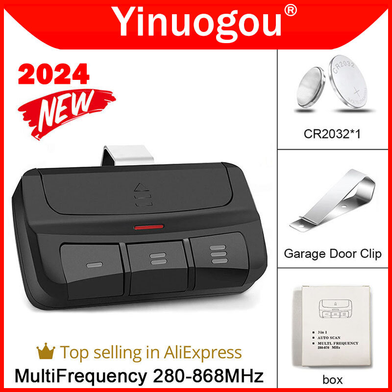 Garage Remote Control Clone Multifrequency 287MHz-868MHz Garage Door Opener Gate Control 3 Buttons Includes Car Sun Visor Clip