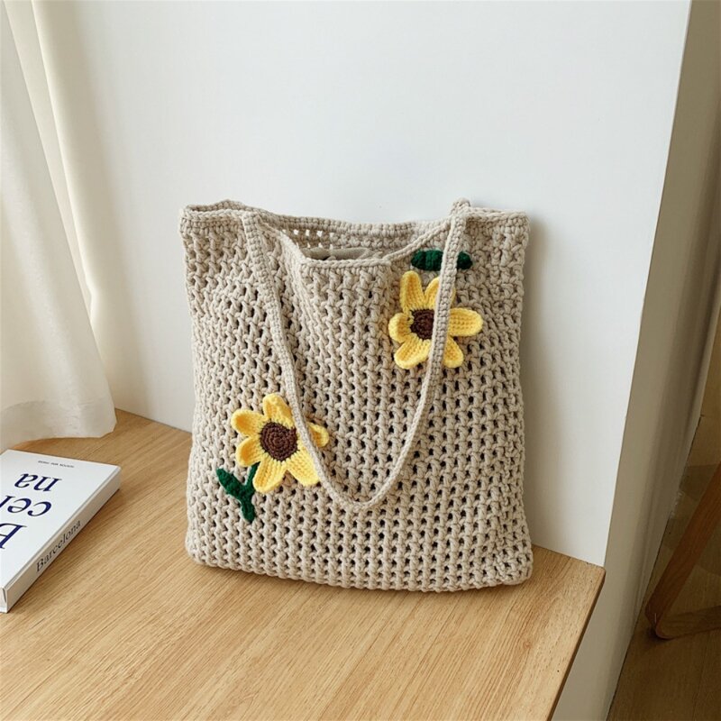 Gewebte süße gewebte Umhängetasche leichte einfarbige florale dekorative Tasche Einkaufstasche