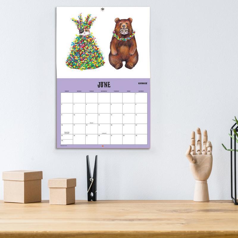 Calendario de pared 2024 divertido, calendario mensual de pared de 12 meses, bonito y colgante, planificador diario con giro