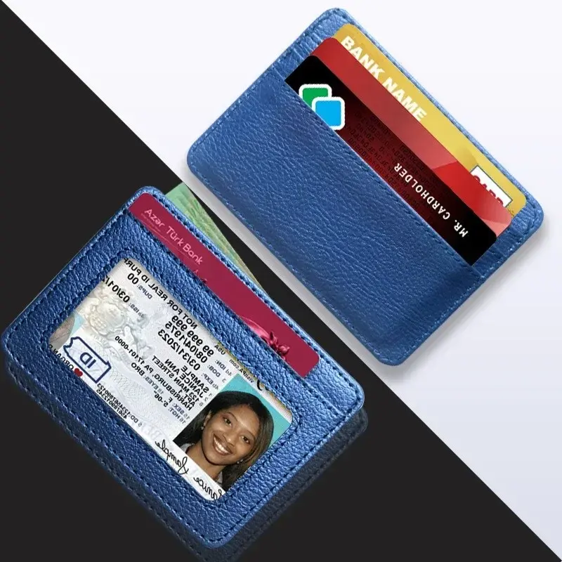Bolso de tarjeta con marco para hombres y mujeres, tarjeta de gran capacidad, cuero de PU, bolso de tarjeta ultrafino múltiple
