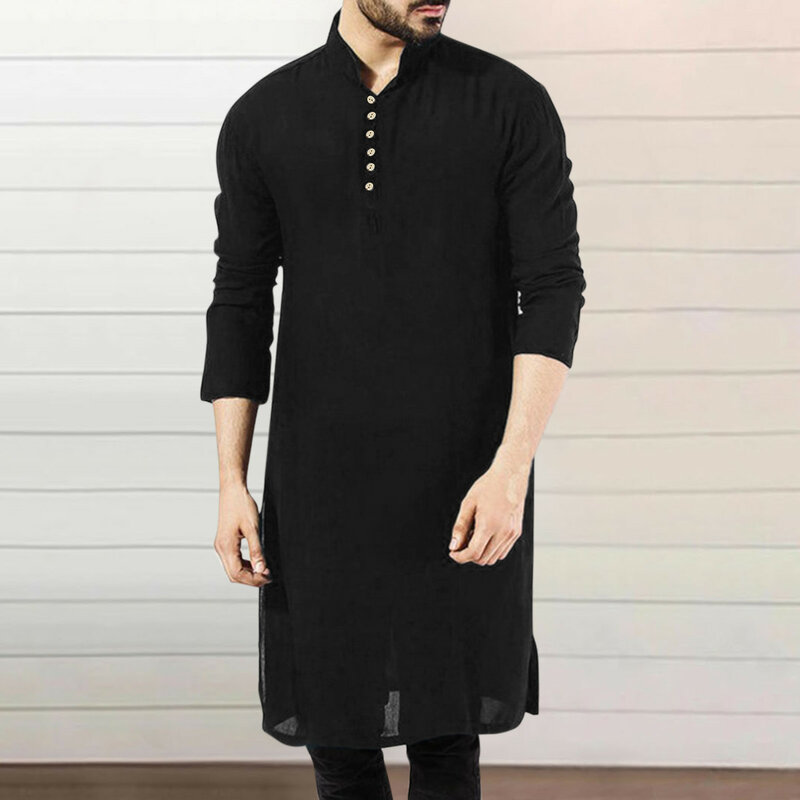 Мусульманская модная мужская длинная одежда Jubba Thobe, однотонная Арабская простая повседневная мужская рубашка с длинным рукавом 5XL