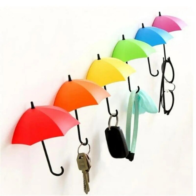 Crochet mural en forme de parapluie, 3 pièces, mignon, en plastique coloré, pour clé suspendue, organisateur décoratif de maison
