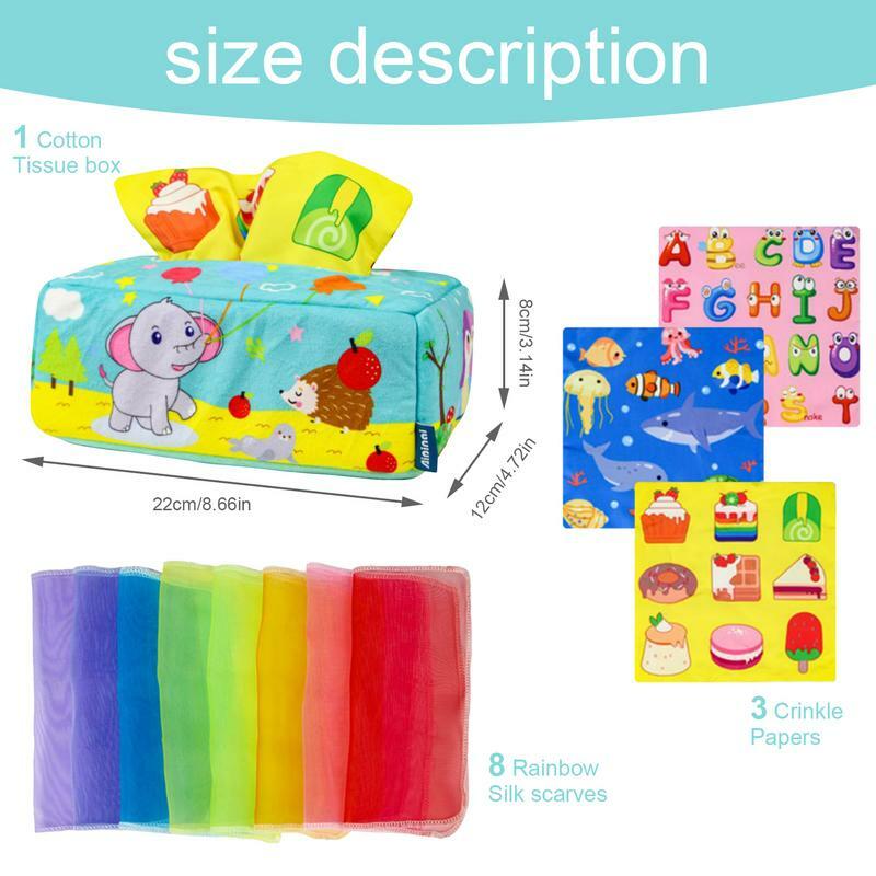 Caja de pañuelos de animales de dibujos animados sensoriales para recién nacidos, juguete de reconocimiento de Color, juguete de aprendizaje preescolar para viajes, hogar y Camping