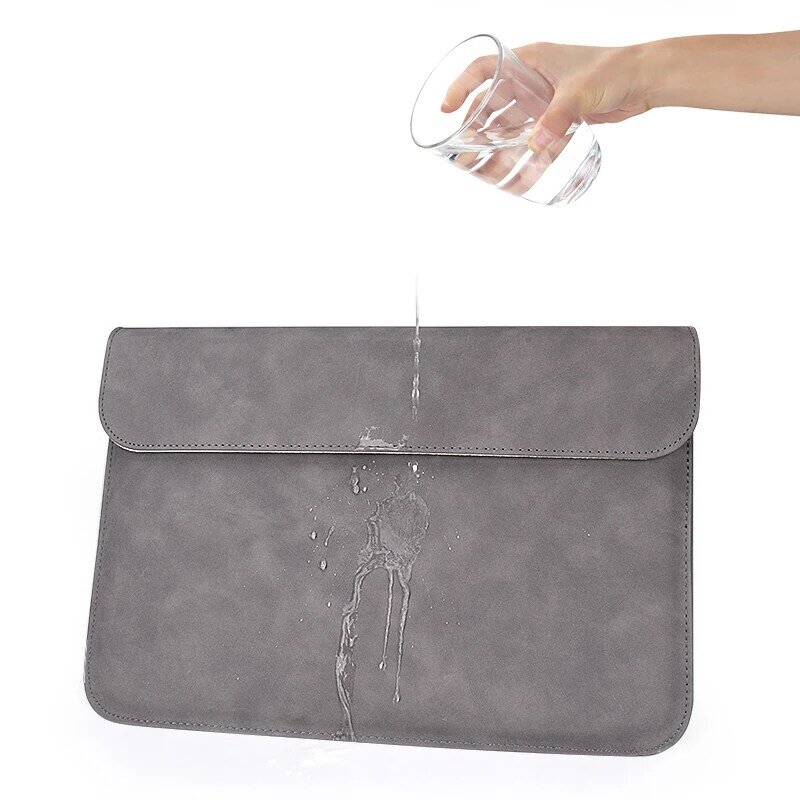 Funda de cuero PU para portátil, maletín impermeable, bolsa protectora, funda tipo sobre con bolsa pequeña para Macbook Pro Air