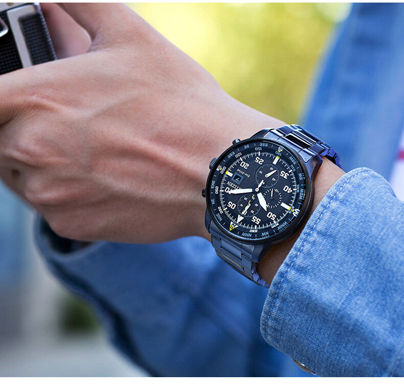 Montre-bracelet à quartz en acier inoxydable pour homme, horloge de luxe, calendrier, montres d'affaires, mode citoyenne