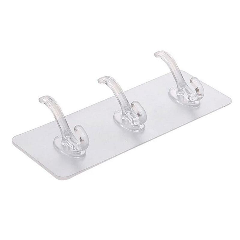 1/6/3Row Adhesive Sticker Wall Hooks Home Decor Wall Hanging Hanger Transparent Sticky Hook Invisible Waterproof Nail-Free Wall