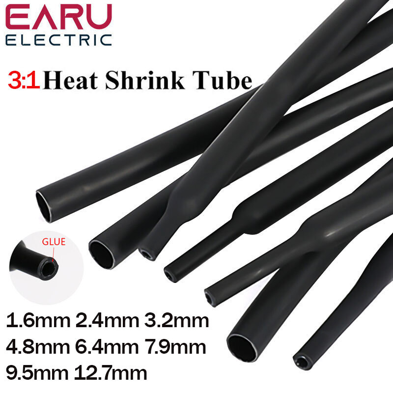 1M 1.6/2.4/3.2/4.8/6.4/7.9/9.5/12.7 mm Dual Wall Heat Shrink Tube Thick Glue 3:1 Shrinkable Tubing Adhesive Lined Wrap Wire Kit