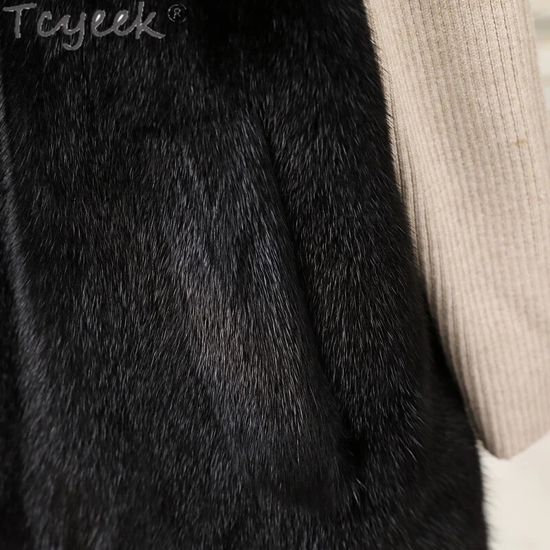 Tcyek 여성용 천연 밍크 모피 조끼, 2024 패션, 여성 전체 민소매 재킷, 겨울 진짜 조끼, 따뜻한 짧은 스타일