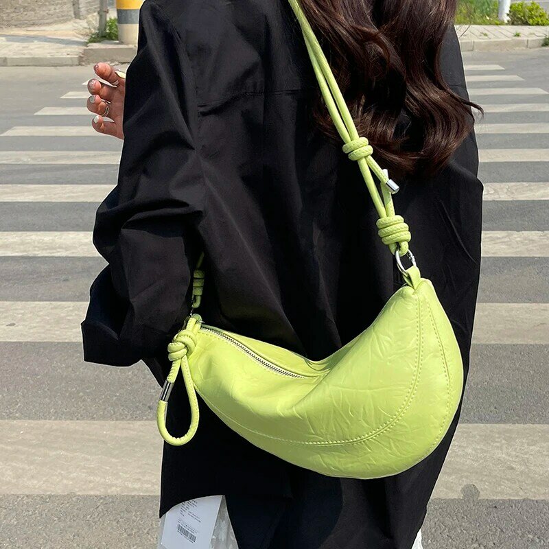 HOBO tas jinjing kulit Pu wanita, selempang bahu ketiak tidak teratur desain unik kulit Pu warna polos